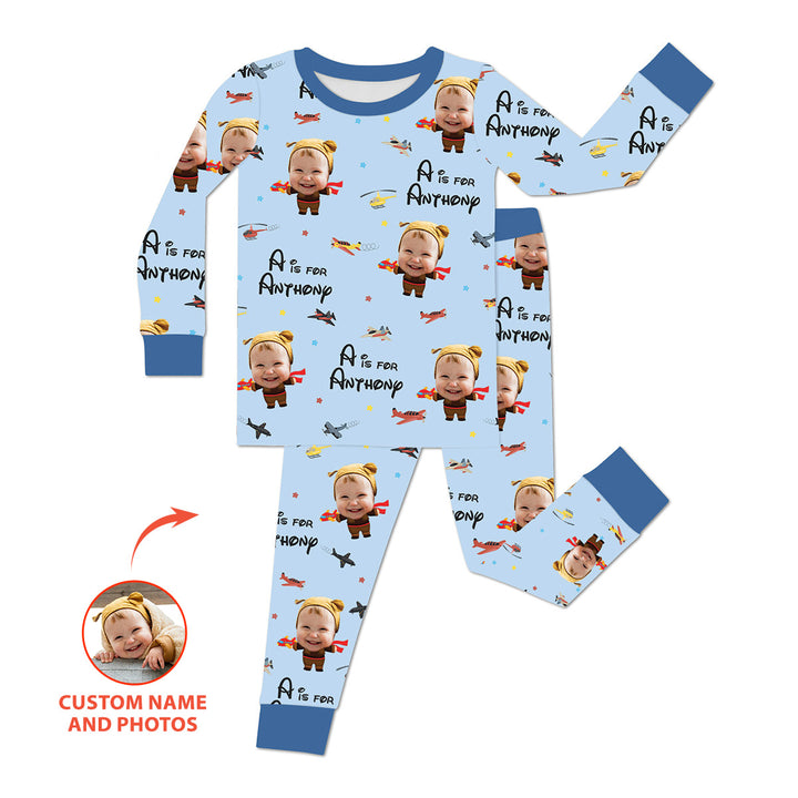Custom Photo Face Dream Jobs Pilot Two Piece Long Sleeve Pajama Set