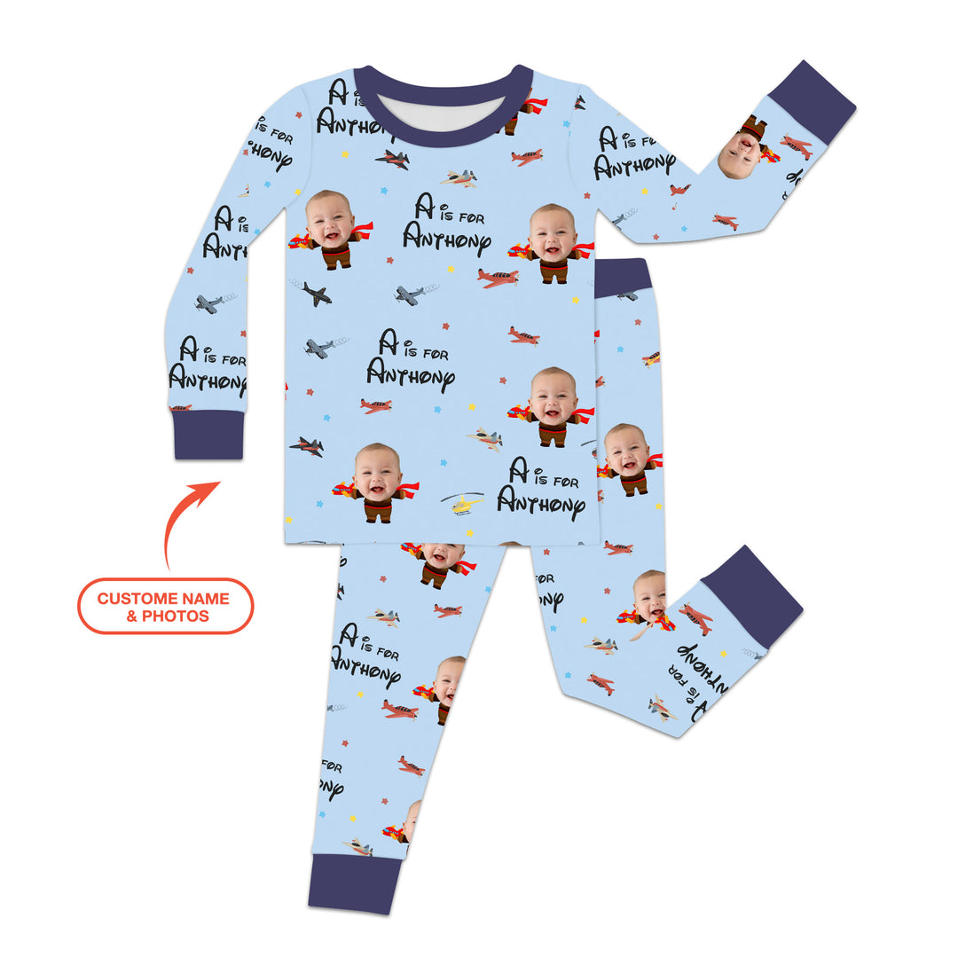Custom Photo Face Dream Jobs Pilot Two Piece Long Sleeve Pajama Set