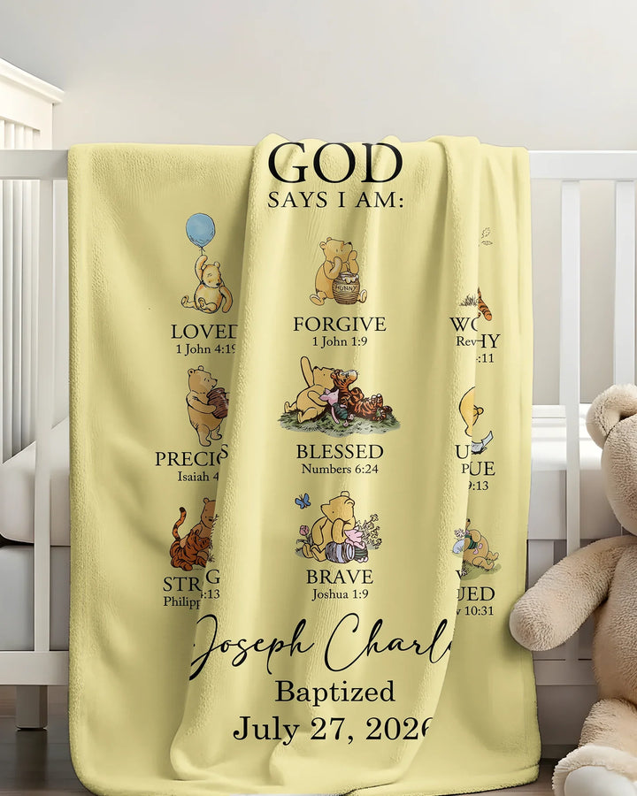 Personalized Baptism Classic Bear Bible Verses Bamboo Blanket