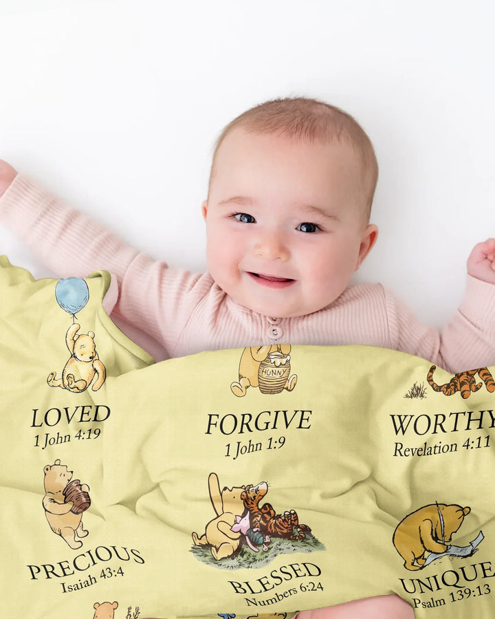 Personalized Baptism Classic Bear Bible Verses Bamboo Blanket
