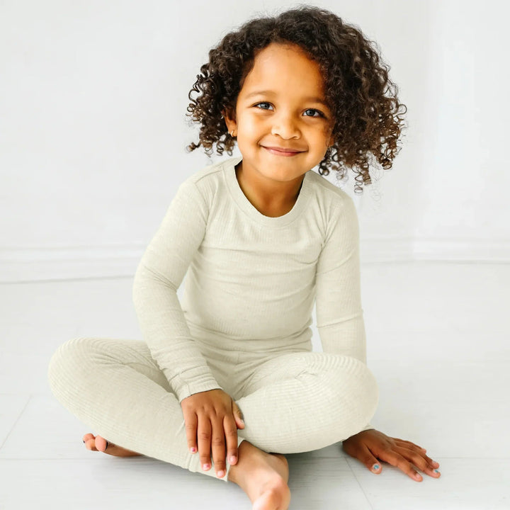 Vanilla Cream Ribbed Two Piece Long Sleeve Pajama Set - Zumbamboo