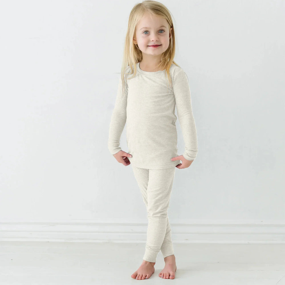 Vanilla Cream Ribbed Two Piece Long Sleeve Pajama Set - Zumbamboo