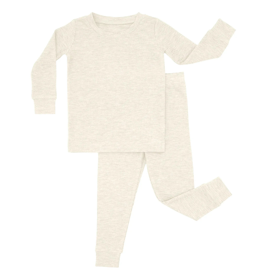 Vanilla Cream Ribbed Two Piece Long Sleeve Pajama Set - Zumbamboo