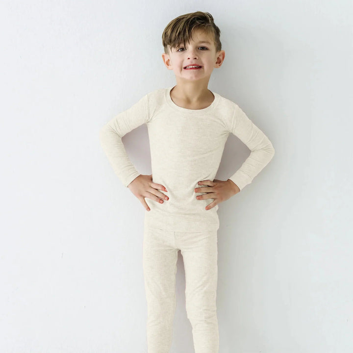 Vanilla Cream Ribbed Two Piece Long Sleeve Pajama Set - Zumbamboo