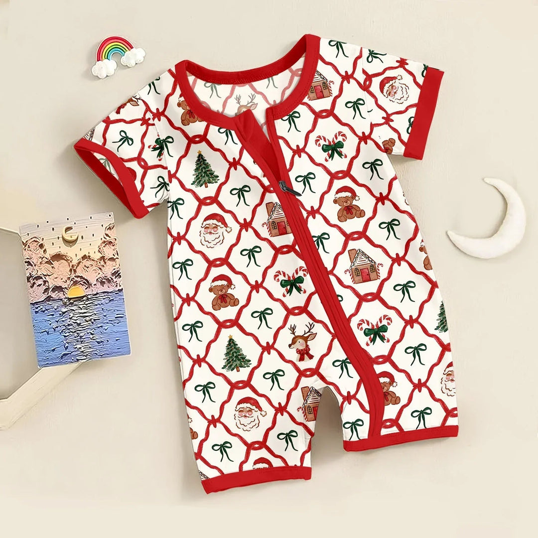 Vintage Christmas Shorty Zippered Romper - Zumbamboo