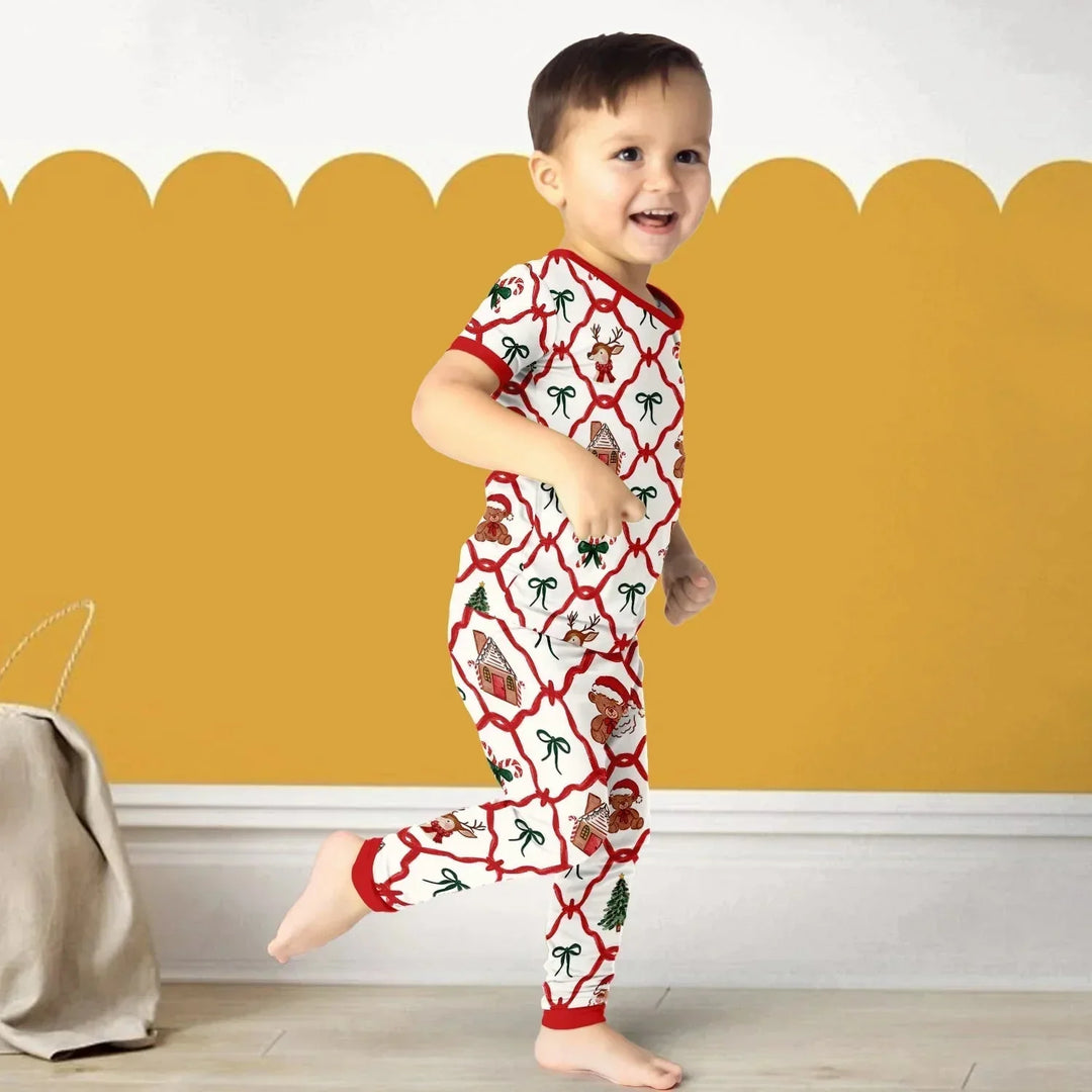 Vintage Christmas Two Piece Short Sleeve Pajama Set , Vintage Christmas Two Piece Short Sleeve Pajama Set - 12-18M