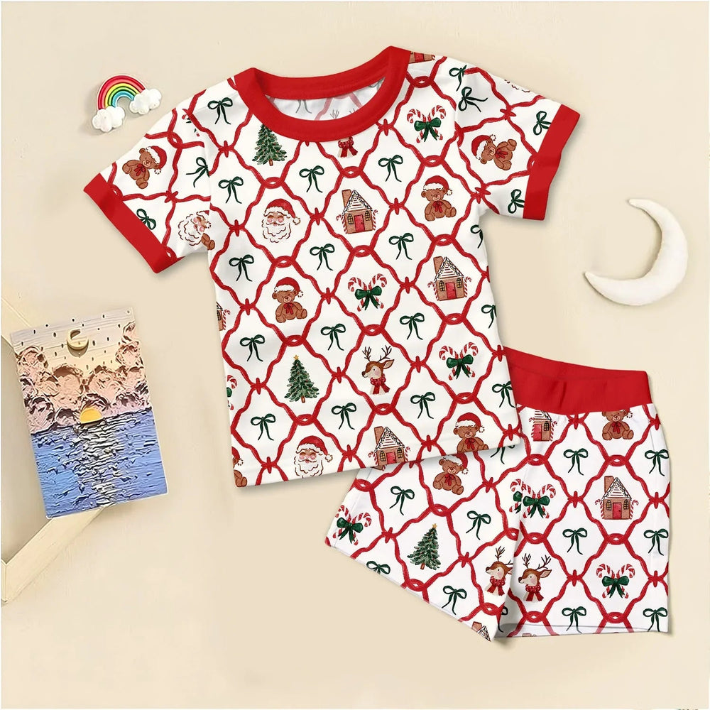Vintage Christmas Two Piece Short Sleeve Shorts Pajama Set - Zumbamboo