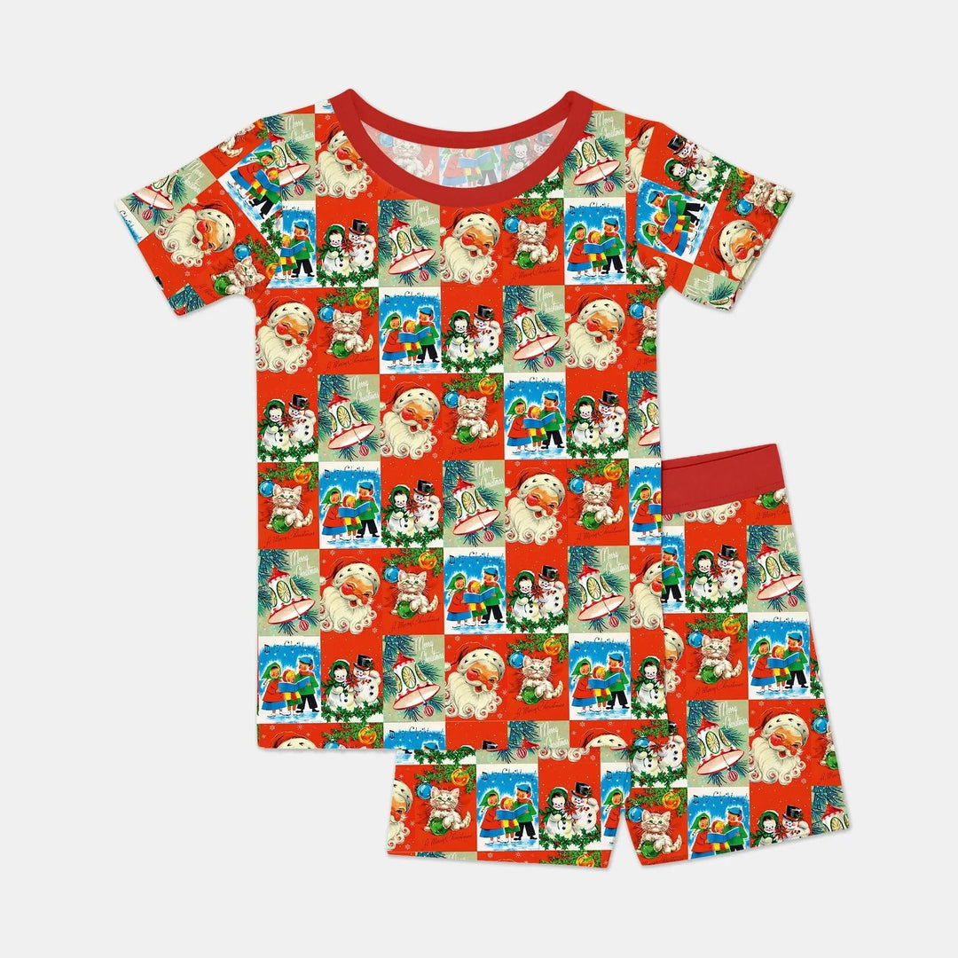 Vintage Holiday Joy Two Piece Short Sleeve Shorts Pajama Set , Vintage Holiday Joy Two Piece Short Sleeve Shorts Pajama Set - 12-18M