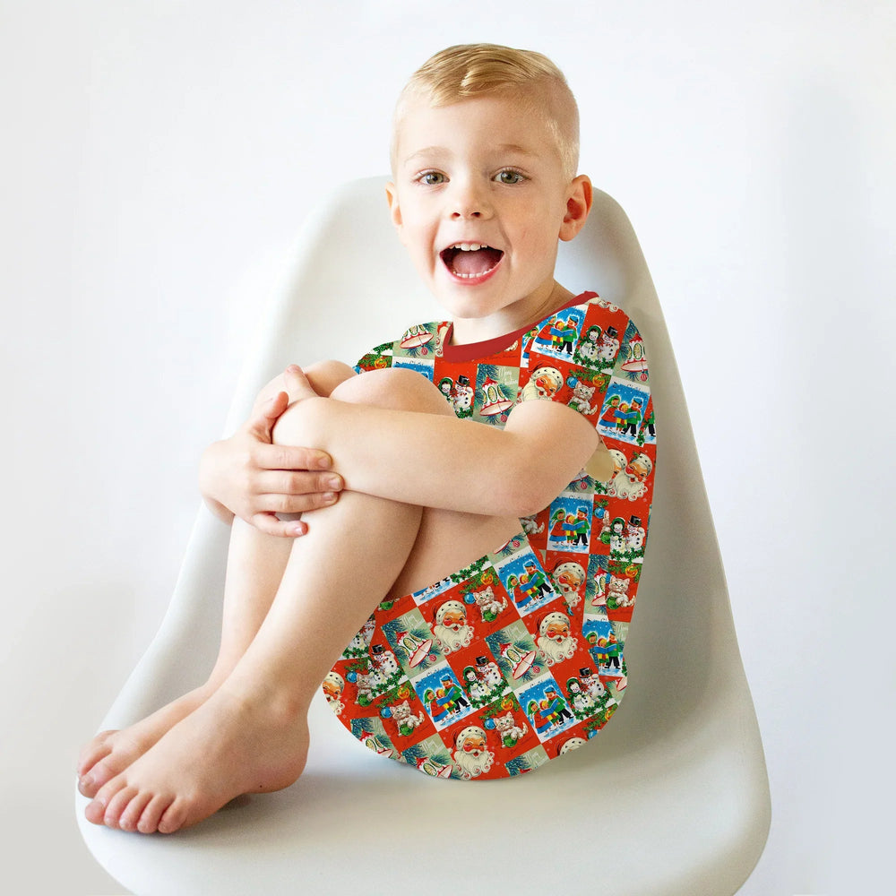 Vintage Holiday Joy Two Piece Short Sleeve Shorts Pajama Set - Zumbamboo