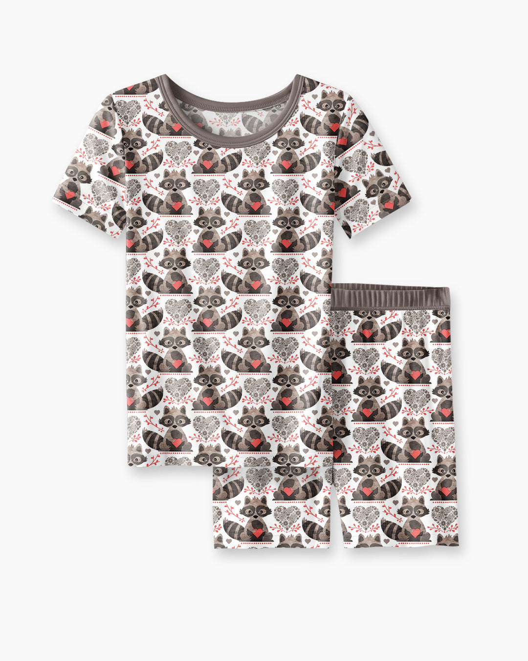 Valentine Racoon Bamboo Two Piece Short Sleeve Shorts Pajama Set