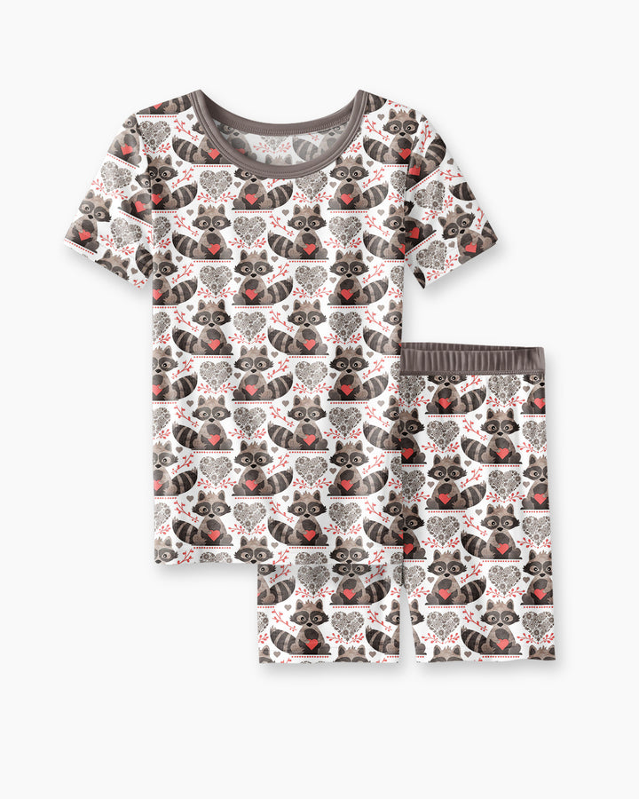 Valentine Racoon Bamboo Two Piece Short Sleeve Shorts Pajama Set