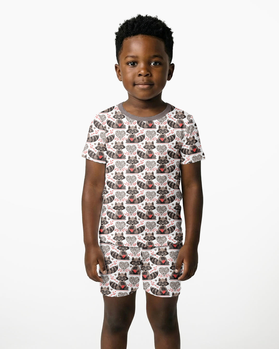 Valentine Racoon Bamboo Two Piece Short Sleeve Shorts Pajama Set