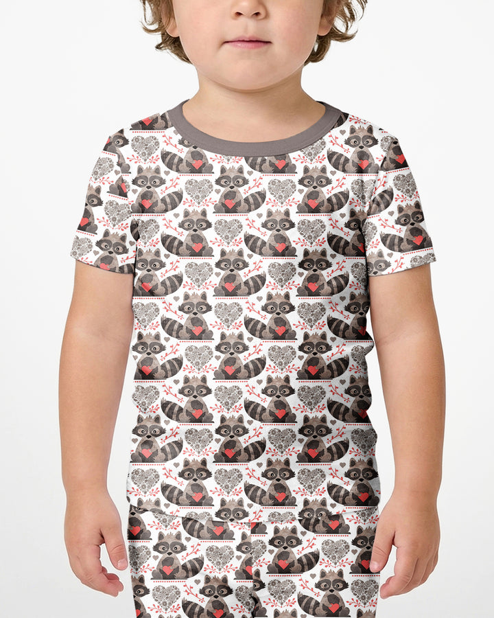Valentine Racoon Bamboo Two Piece Short Sleeve Shorts Pajama Set