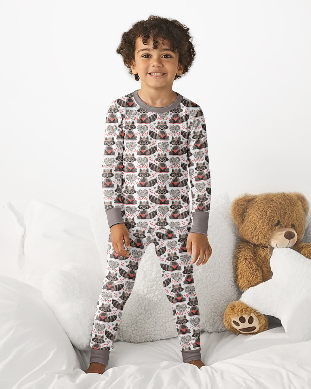 Valentine Raccoon Bamboo Two Piece Long Sleeve Pajama Set