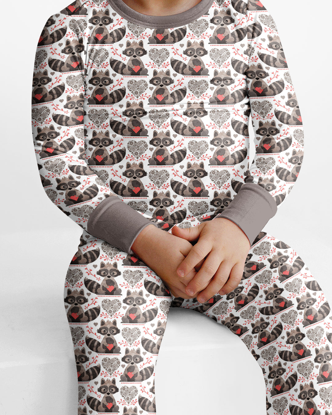 Valentine Raccoon Bamboo Two Piece Long Sleeve Pajama Set