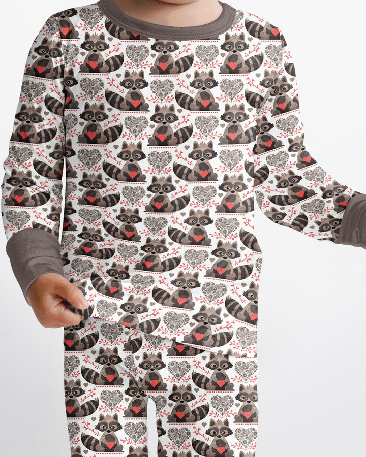 Valentine Raccoon Bamboo Two Piece Long Sleeve Pajama Set