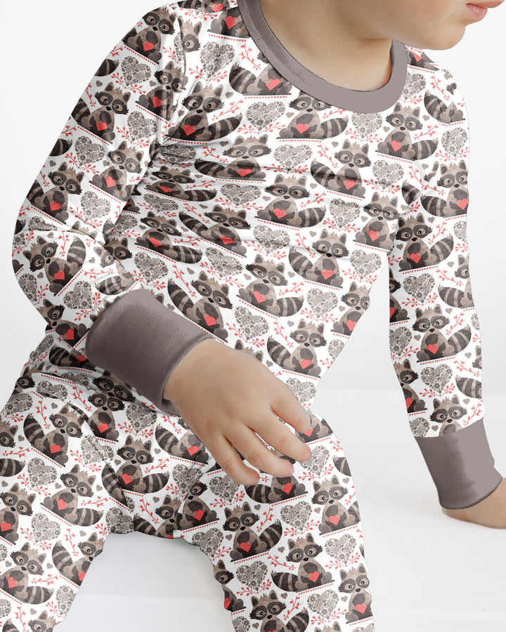 Valentine Raccoon Bamboo Two Piece Long Sleeve Pajama Set