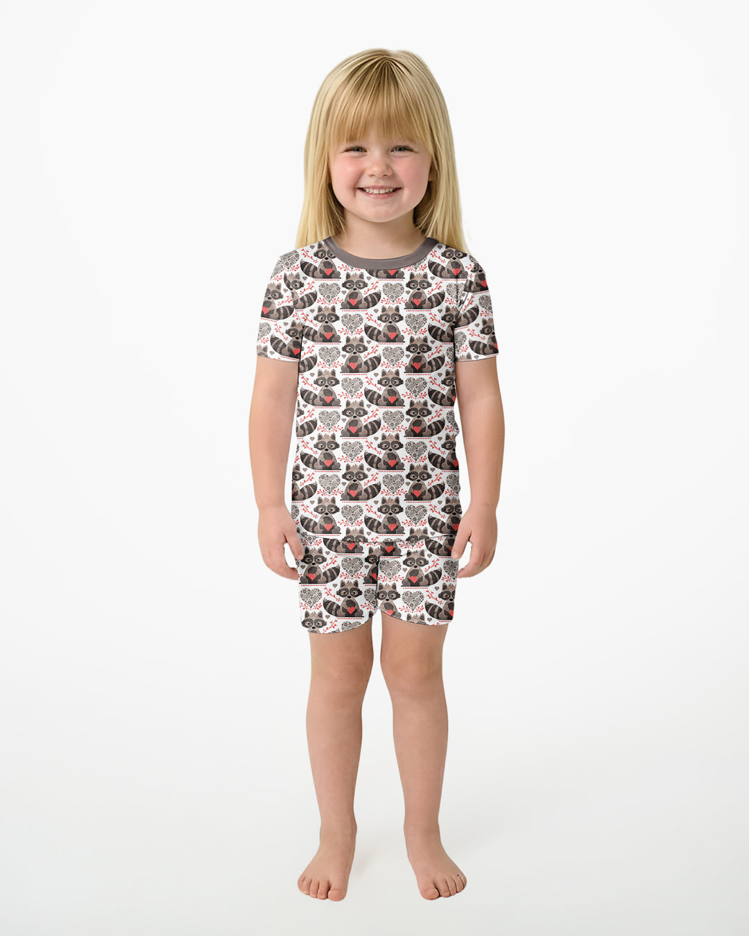 Valentine Racoon Bamboo Two Piece Short Sleeve Shorts Pajama Set