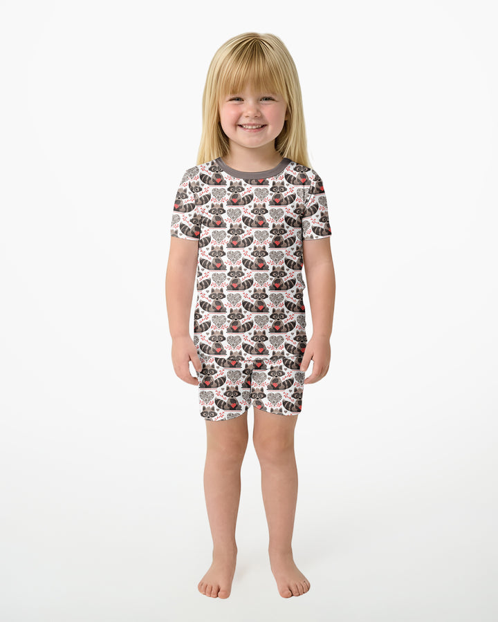 Valentine Racoon Bamboo Two Piece Short Sleeve Shorts Pajama Set