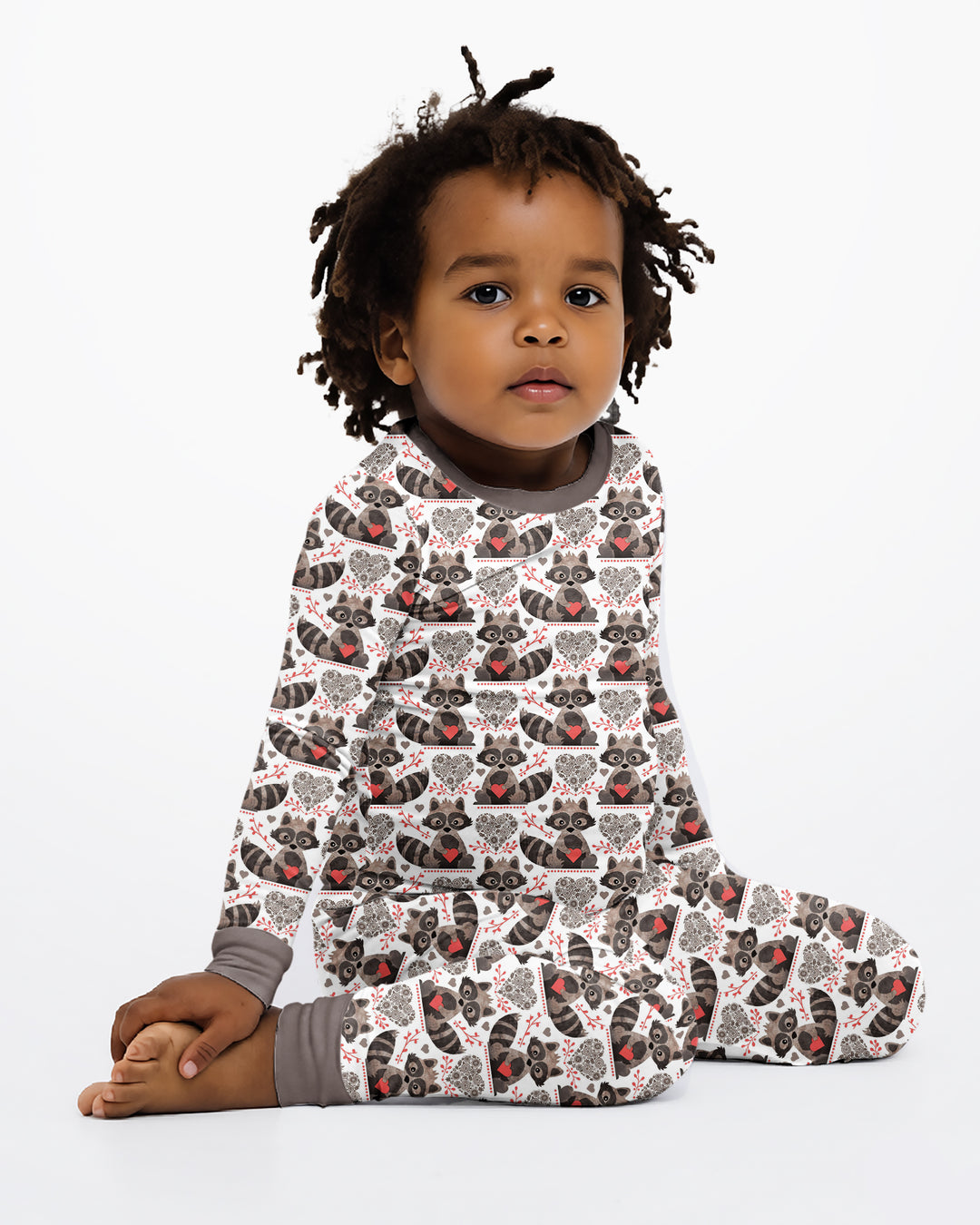 Valentine Raccoon Bamboo Two Piece Long Sleeve Pajama Set