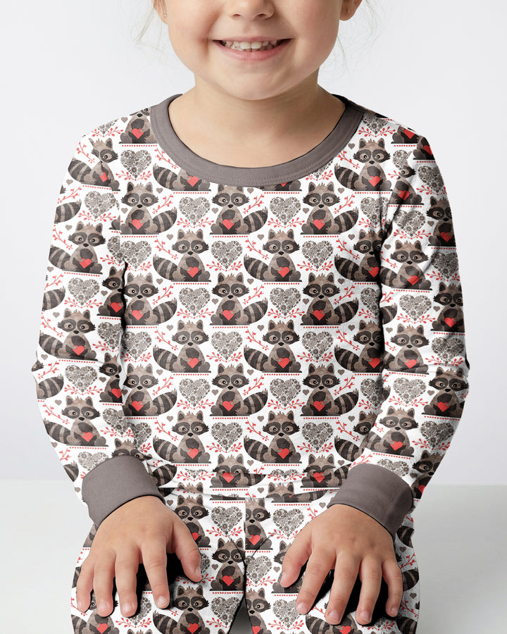 Valentine Raccoon Bamboo Two Piece Long Sleeve Pajama Set