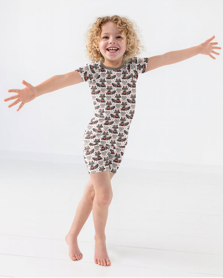 Valentine Racoon Bamboo Two Piece Short Sleeve Shorts Pajama Set