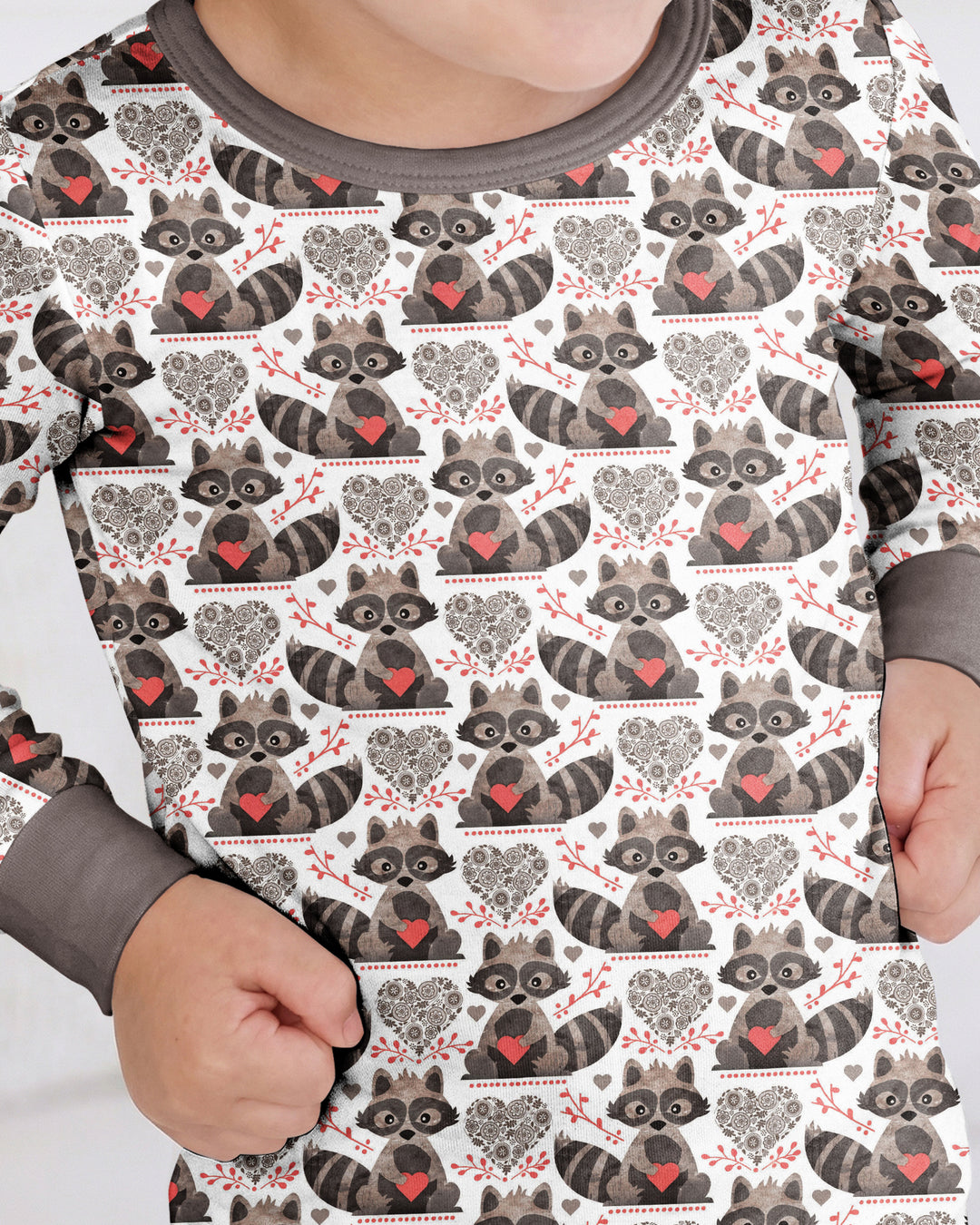Valentine Raccoon Bamboo Two Piece Long Sleeve Pajama Set