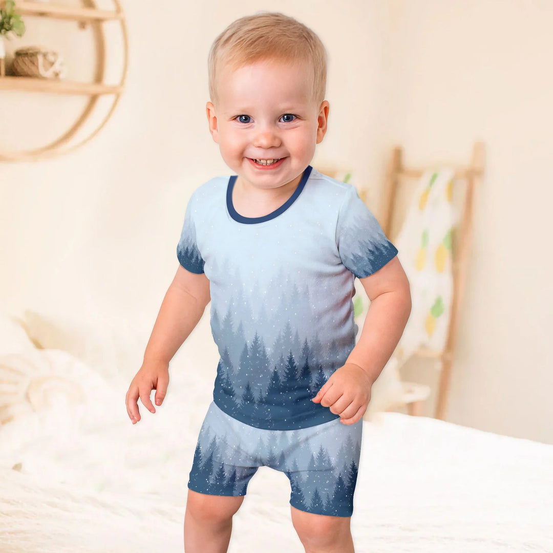 Winter Forest Two Piece Short Sleeve Shorts Pajama Set - Zumbamboo