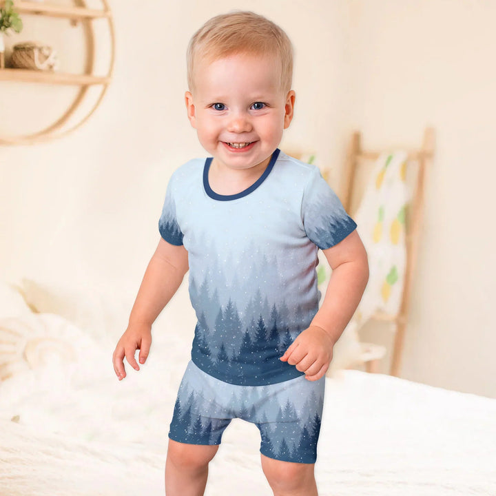 Winter Forest Two Piece Short Sleeve Shorts Pajama Set - Zumbamboo
