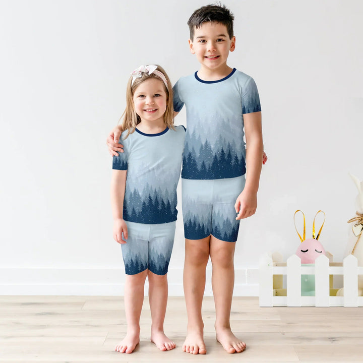 Winter Forest Two Piece Short Sleeve Shorts Pajama Set - Zumbamboo