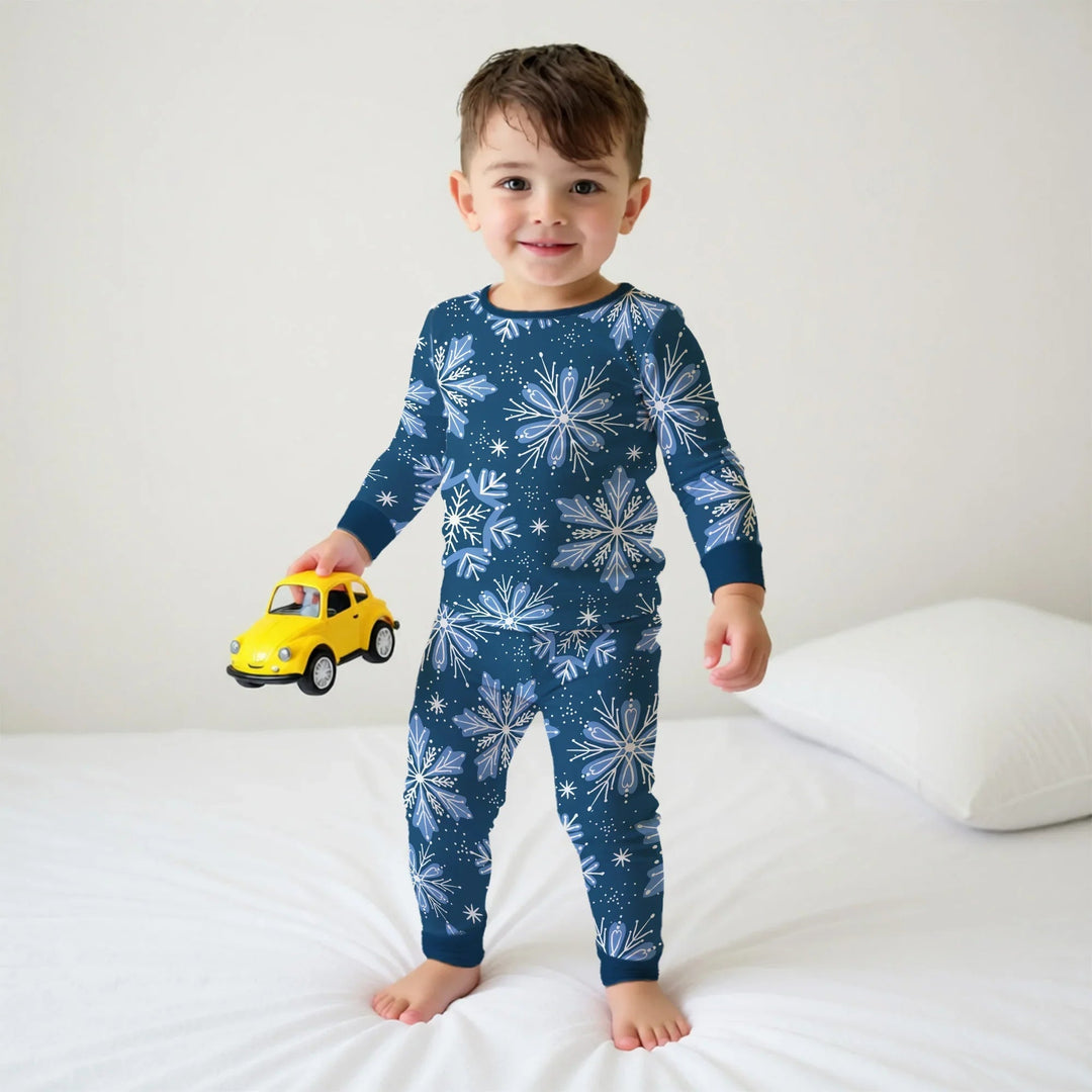 Winter Snowflakes Two Piece Long Sleeve Pajama Set - Zumbamboo