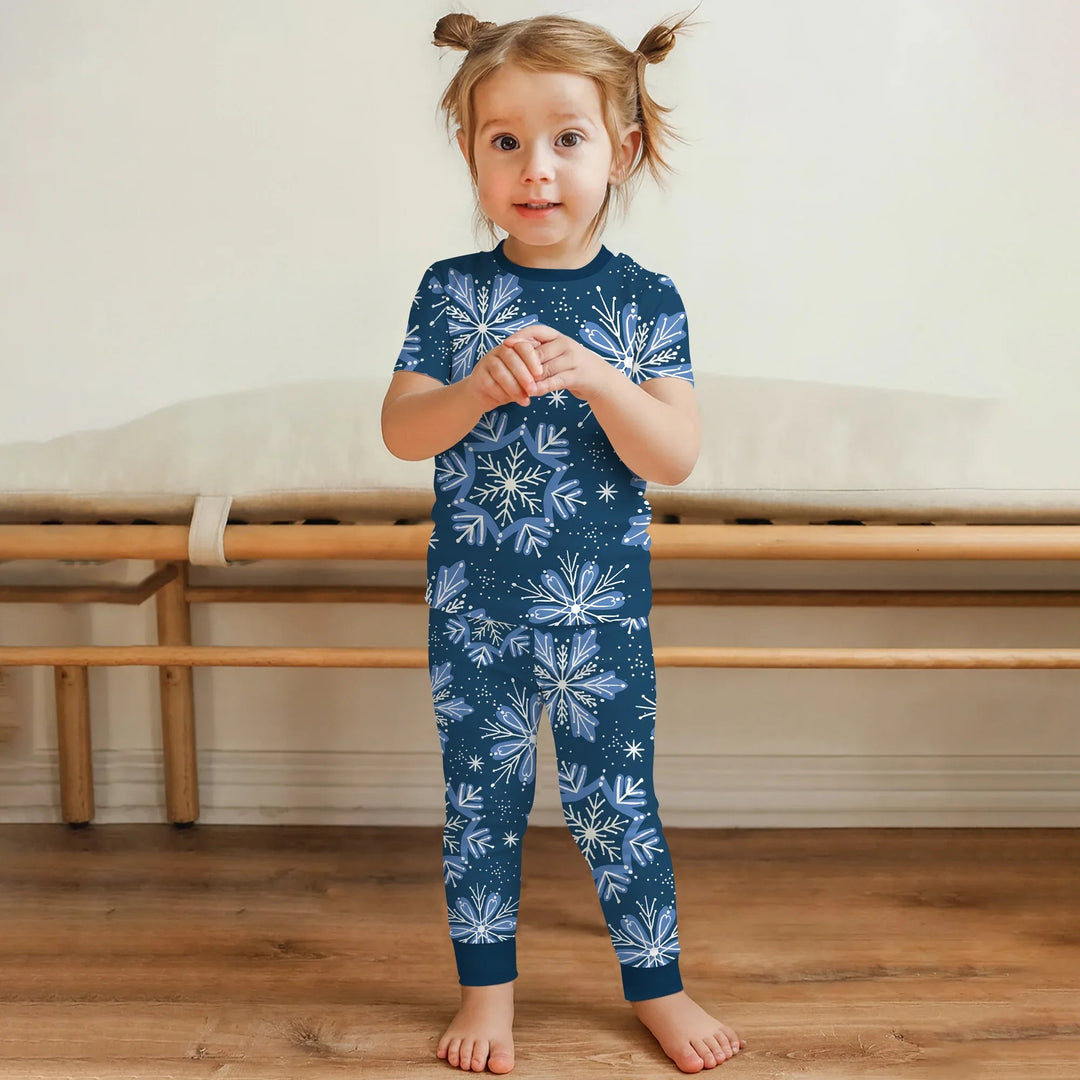 Winter Snowflakes Two Piece Short Sleeve Pajama Set - Zumbamboo
