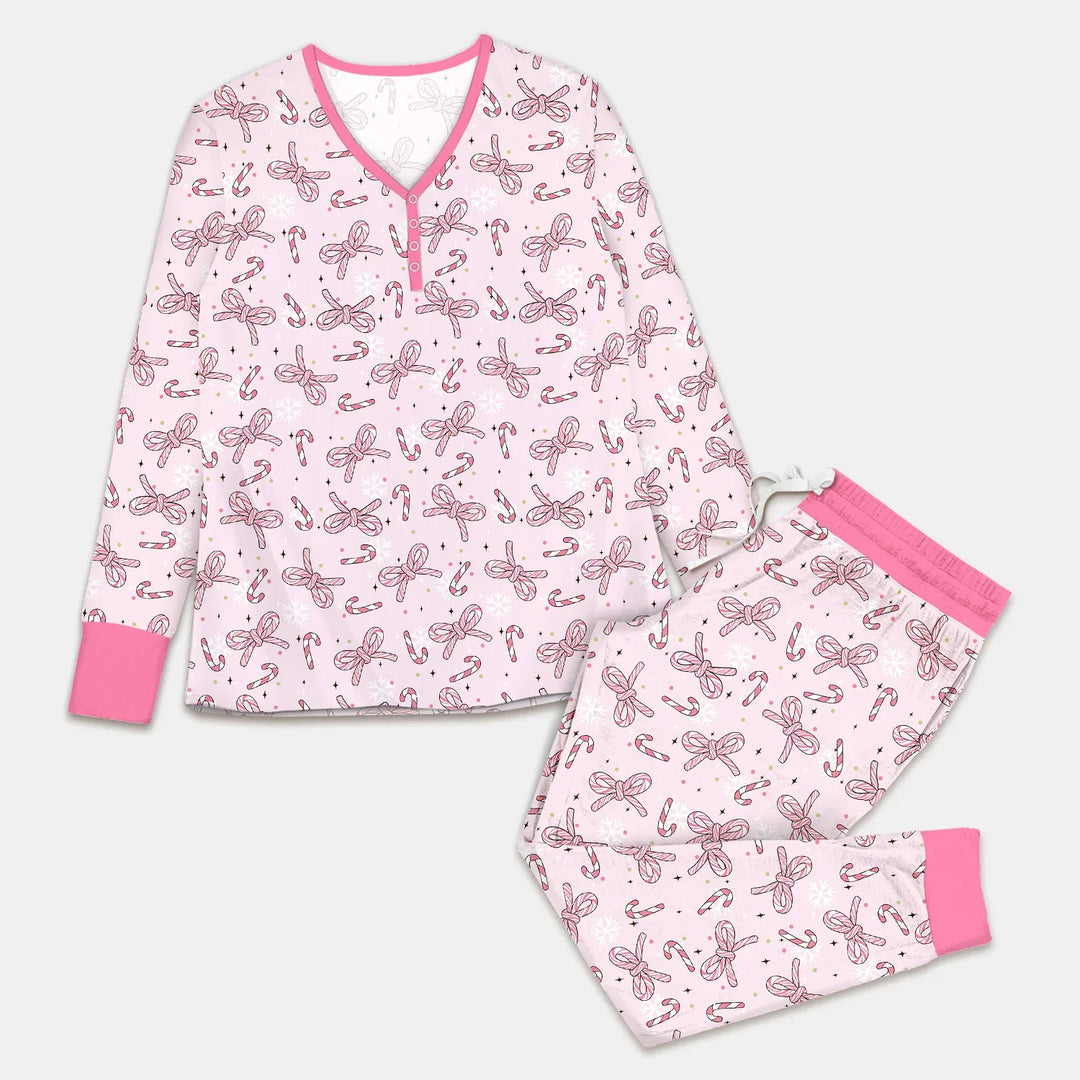 Pink Candy Bows Women Pajama Set