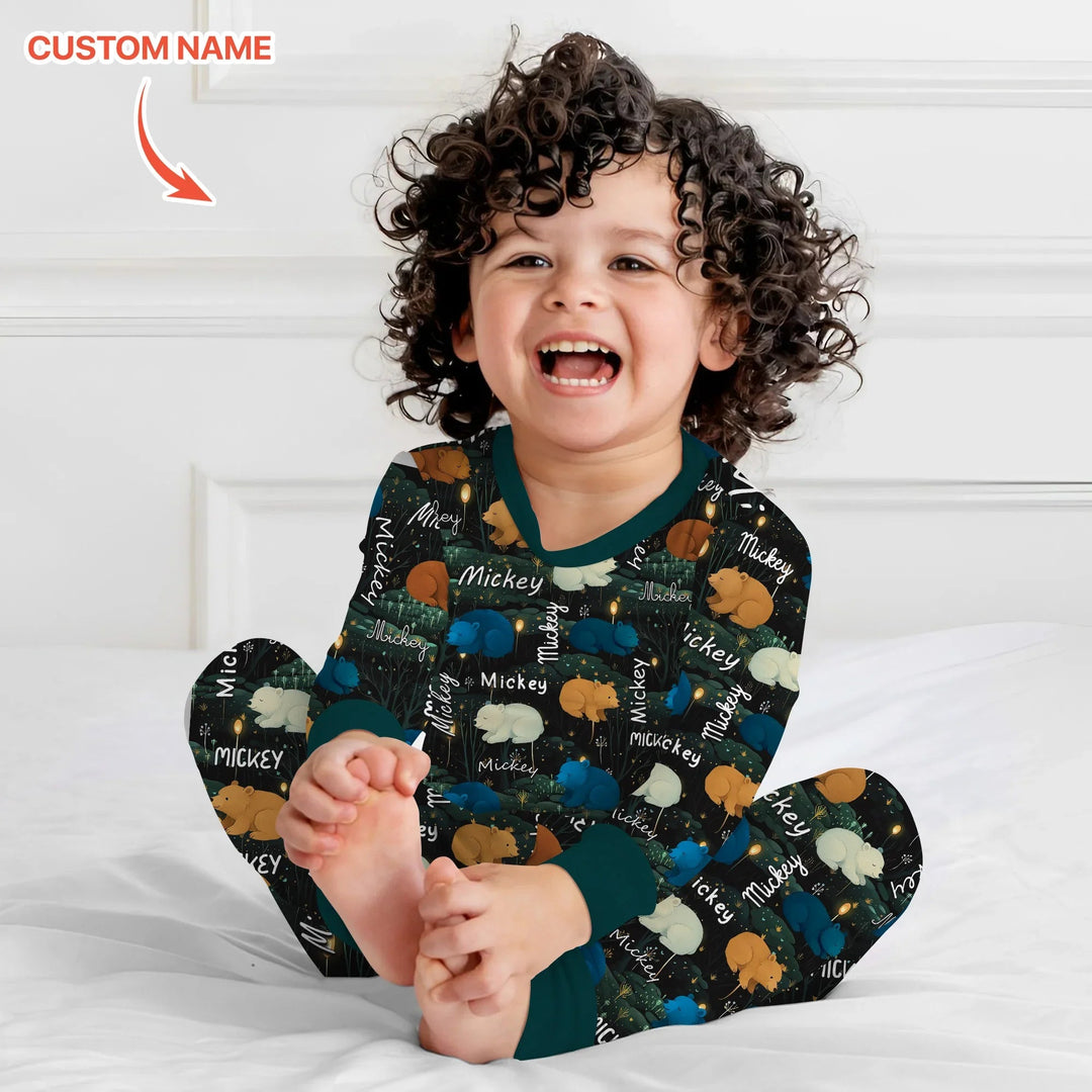 Woodland Whimsy Custom Name Two Piece Long Sleeve Pajama Set - Zumbamboo