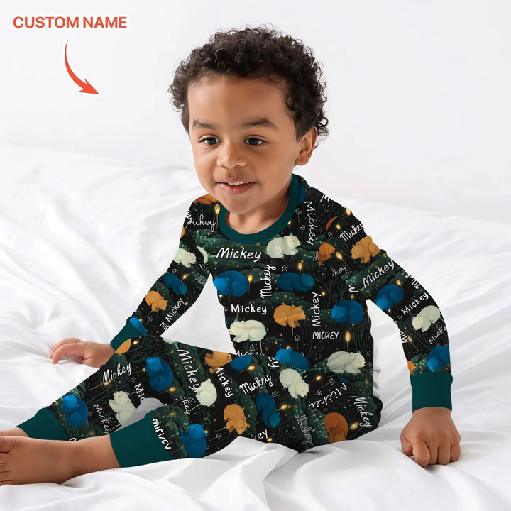 Woodland Whimsy Custom Name Two Piece Long Sleeve Pajama Set - Zumbamboo