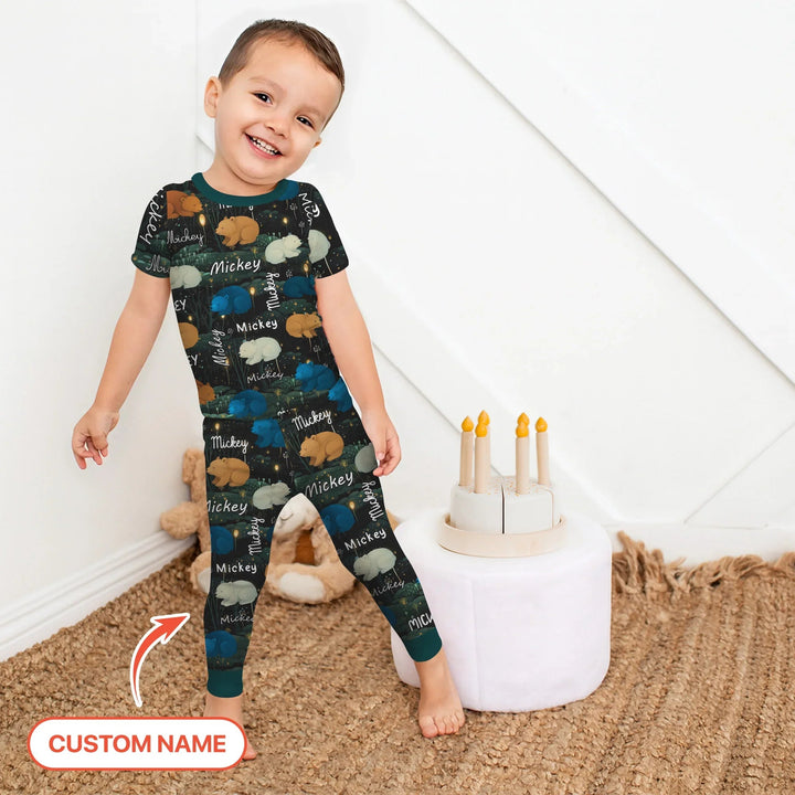 Woodland Whimsy Custom Name Two Piece Short Sleeve Pajama Set - Zumbamboo