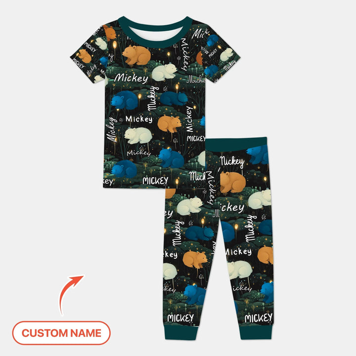 Woodland Whimsy Custom Name Two Piece Short Sleeve Pajama Set - Zumbamboo