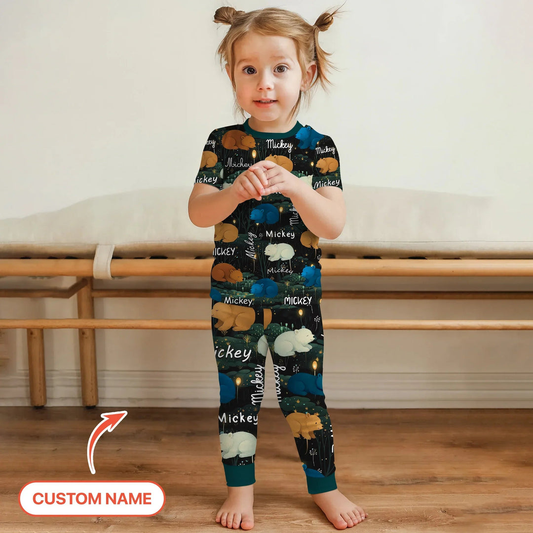 Woodland Whimsy Custom Name Two Piece Short Sleeve Pajama Set - Zumbamboo