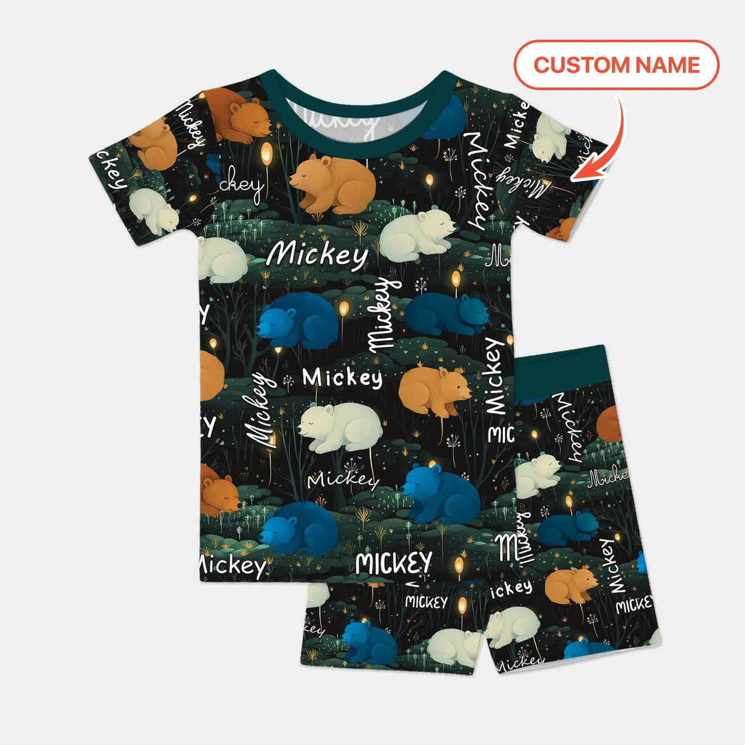 Woodland Whimsy Custom Name Two Piece Short Sleeve Shorts Pajama Set - Zumbamboo