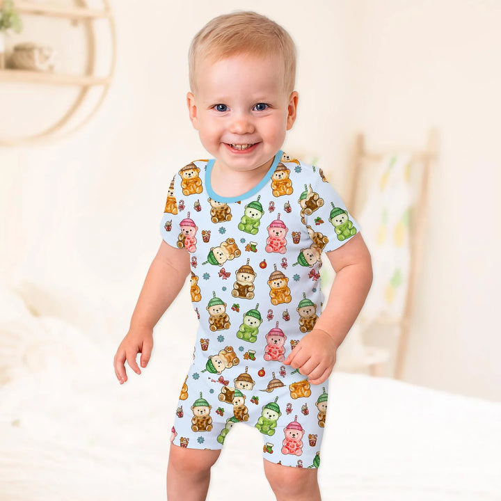 Holiday Bear Cup Two Piece Short Sleeve Shorts Pajama Set