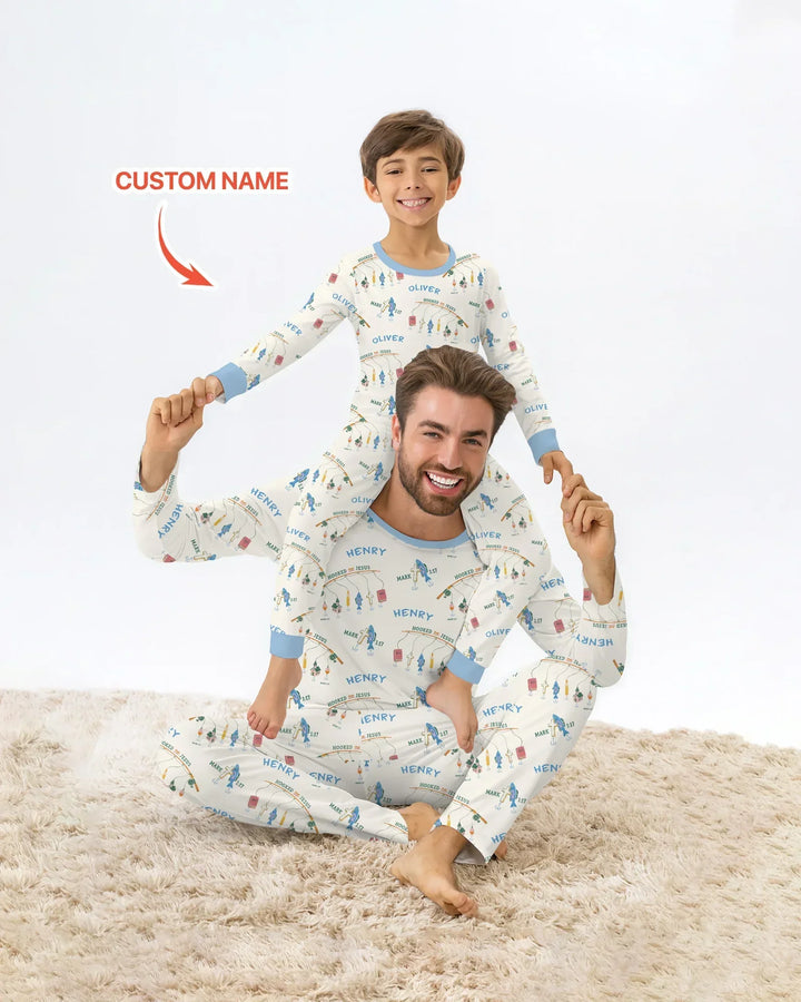 Hooked On Jesus Fishing Matching Bamboo Men's Pajama Set