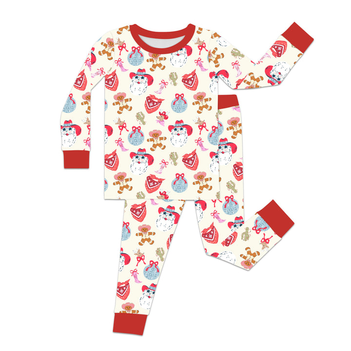 Lovely Western Christmas Girl Two Piece Long Sleeve Pajama Set