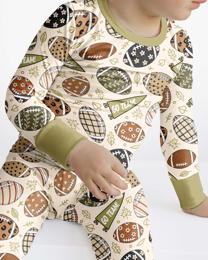 Football Fall Bamboo Two Piece Long Sleeve Pajama Set