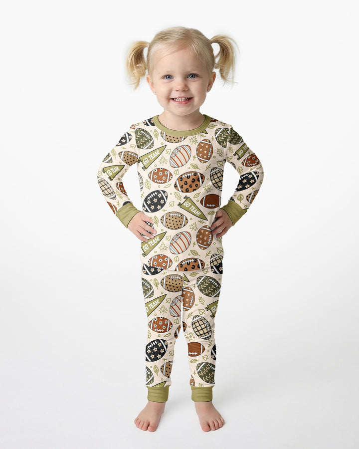 Football Fall Bamboo Two Piece Long Sleeve Pajama Set