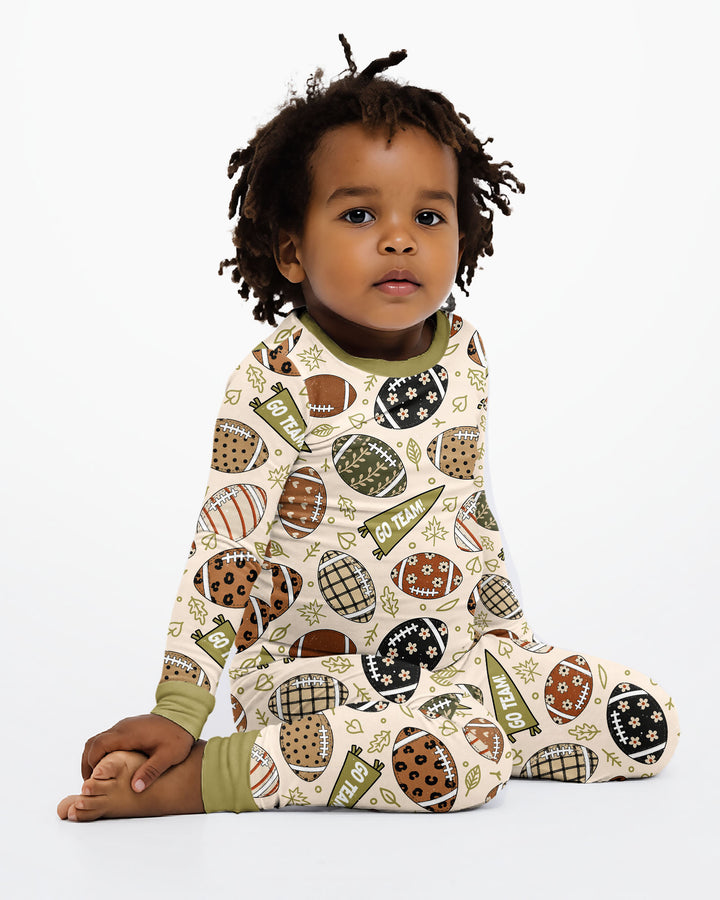 Football Fall Bamboo Two Piece Long Sleeve Pajama Set
