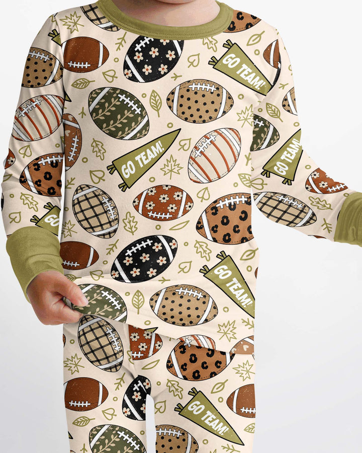 Football Fall Bamboo Two Piece Long Sleeve Pajama Set