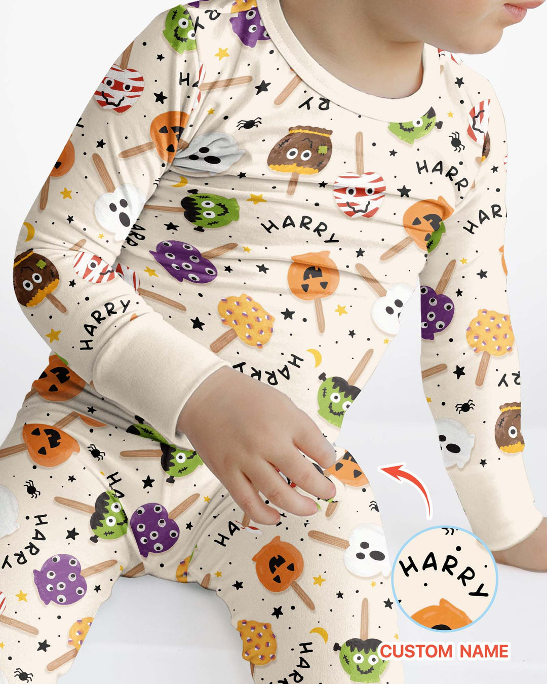 Custom Name Halloween Treats Bamboo Two Piece Long Sleeve Pajama Set