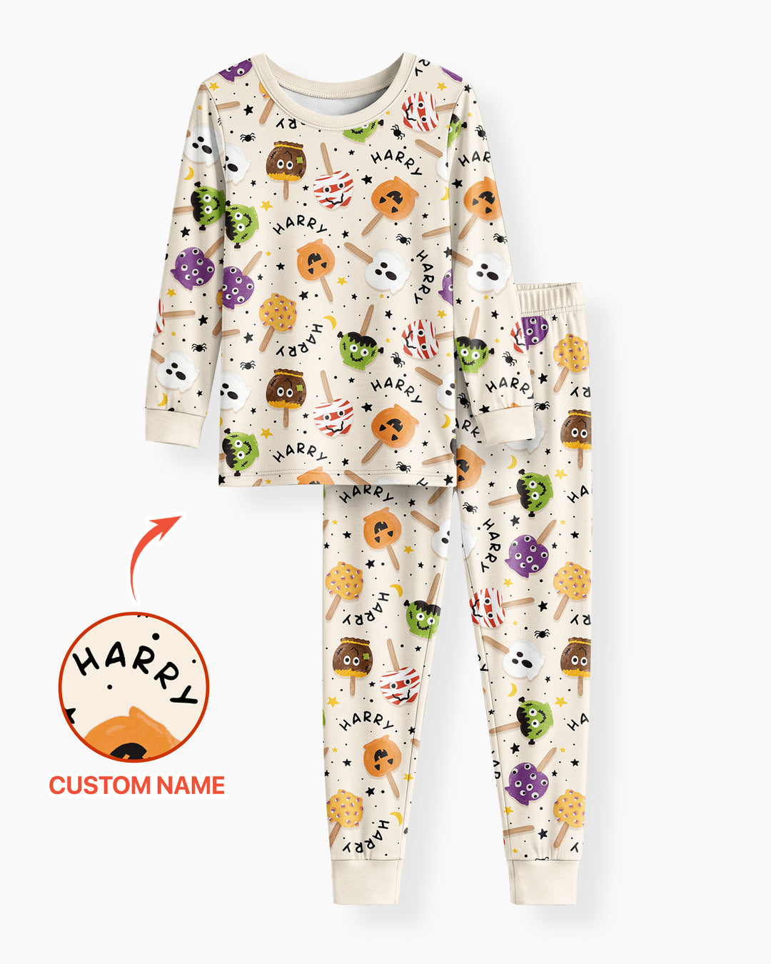 Custom Name Halloween Treats Bamboo Two Piece Long Sleeve Pajama Set