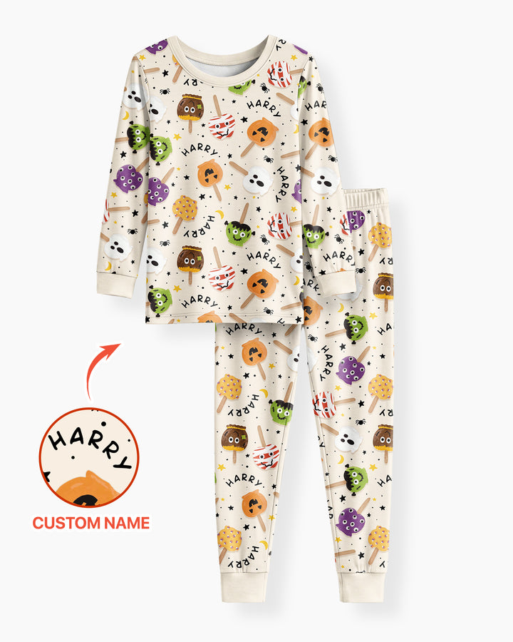 Custom Name Halloween Treats Bamboo Two Piece Long Sleeve Pajama Set