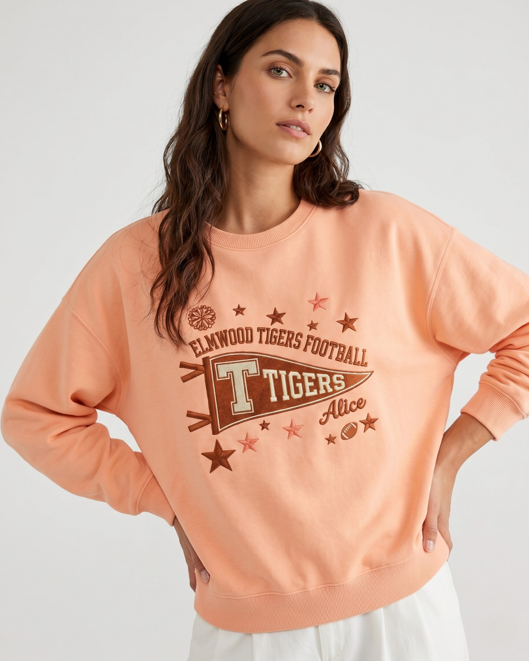 Custom College Football Team Mascots Pennant Embroidered Bamboo Adult Crewneck Sweatshirt